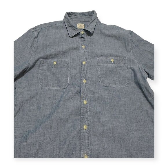 J. Crew  Men’s Chambray Button UP 2 Pocket Short Sleeve Shirt XL Cotton - Picture 7 of 11